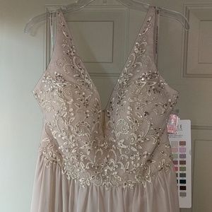 Morilee Chiffon & Beaded Formal Dress in Latte